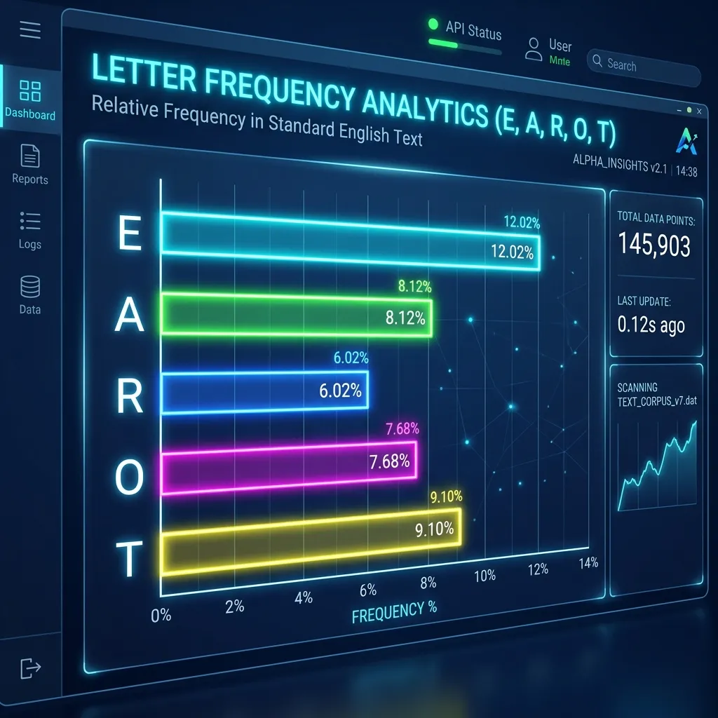 Clean modern bar chart showing the frequency of the letters E, A, R, O, T